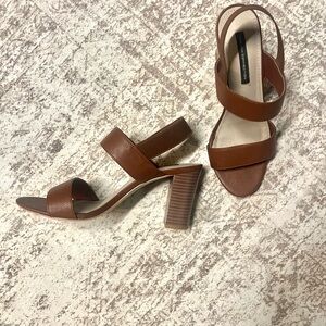 French Connection Brown Leather Block Heel Sandals